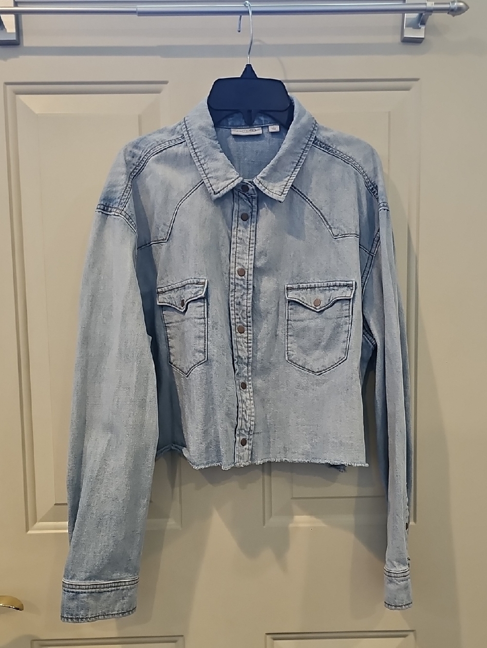 Light Wash Denim Button-Up Crop Top